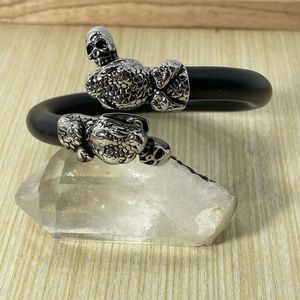 Stainless steel black leather cuff bracelet